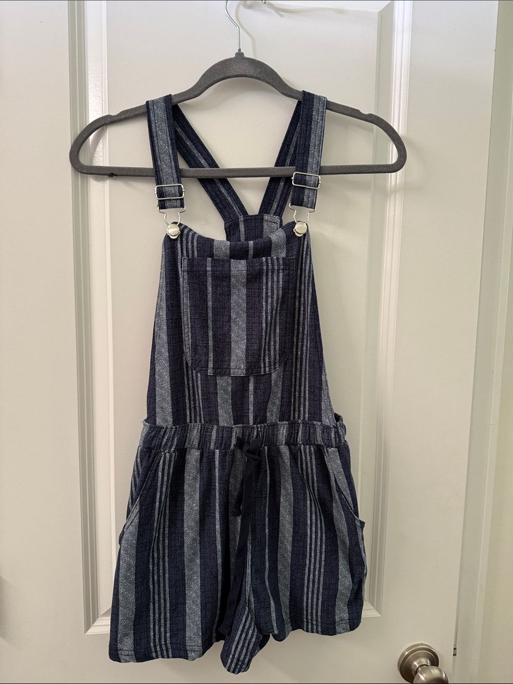 NOBO Navy and Gray Striped Short Overalls